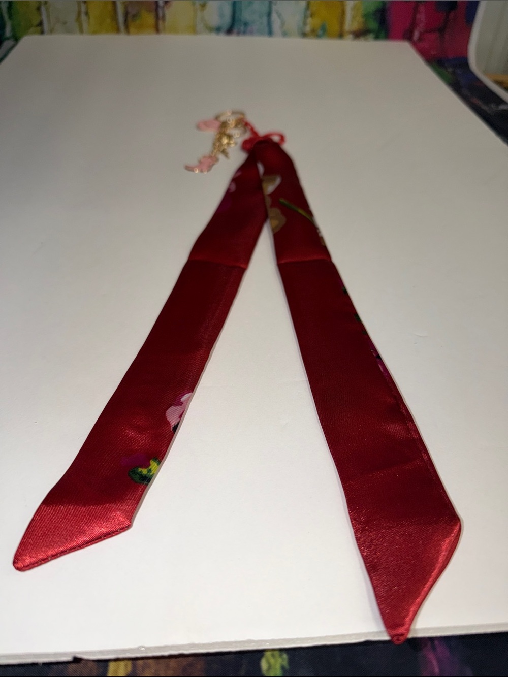 Silk-Look Red Skinny Scarf Tie for Women